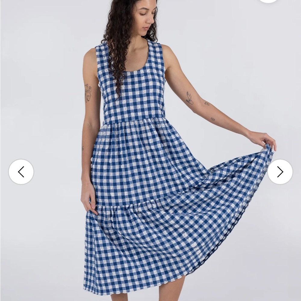 WRAY NYC Blue Gingham Austin Midi Dress